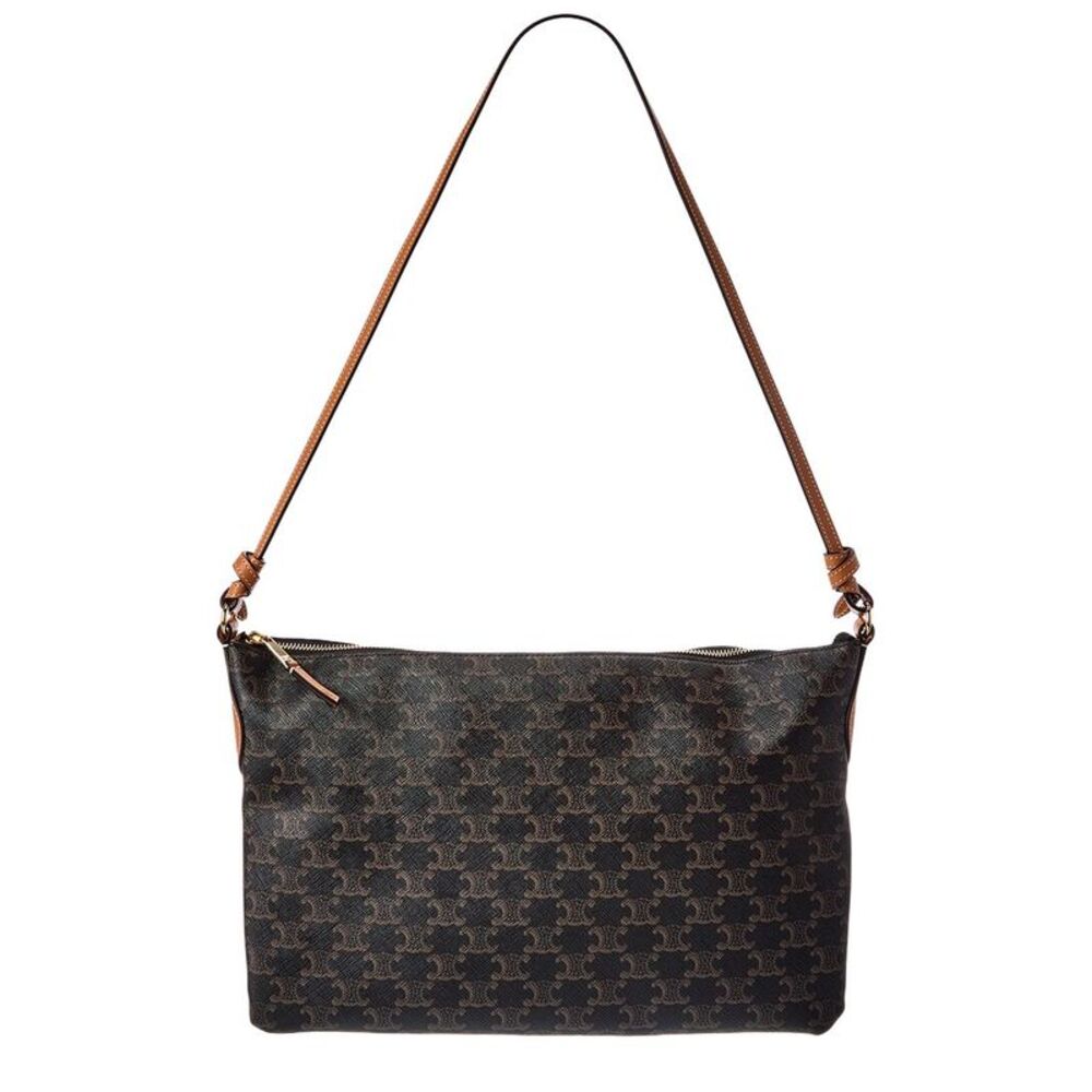 Celine Duo Triomphe Canvas & Leather Shoulder Bag, Brown